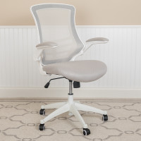 Flash Furniture BL-X-5M-WH-GY-GG Mid-Back Light Gray Mesh Swivel Ergonomic Task Office Chair with White Frame and Flip-Up Arms